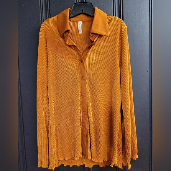 Nellie Mae Tops - Accordian Pleated Button-Down Shirt, Rust Orange, NWOT